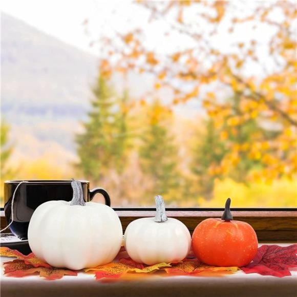 151 Pcs Artificial Pumpkin, Fake Gourds Pumpkin Autumn Maple Leaves Thanksgiving - Picture 6 of 6